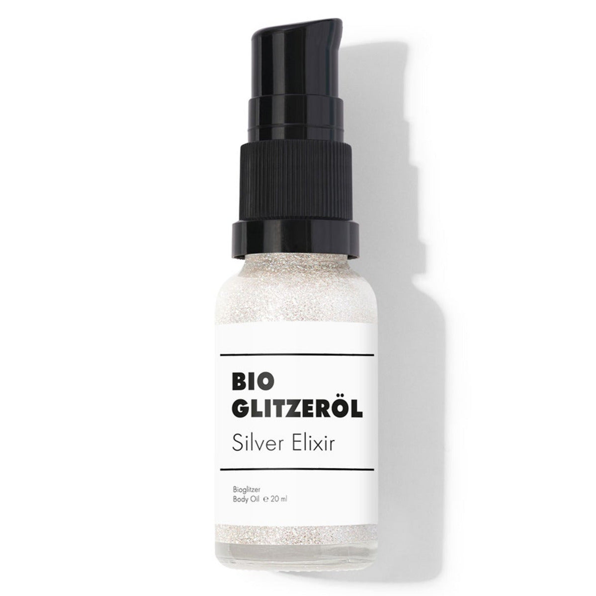 bottle of silver glitter body oil